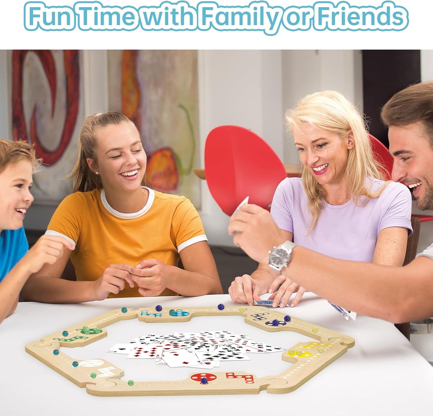 Jokers and Marbles Board Game, Wooden Marble Game for 2-6 Players, Portable Jokers Game with 30 Marbles 3 Decks of Cards 2 Storage Bags for Family Game Night and Holiday Party