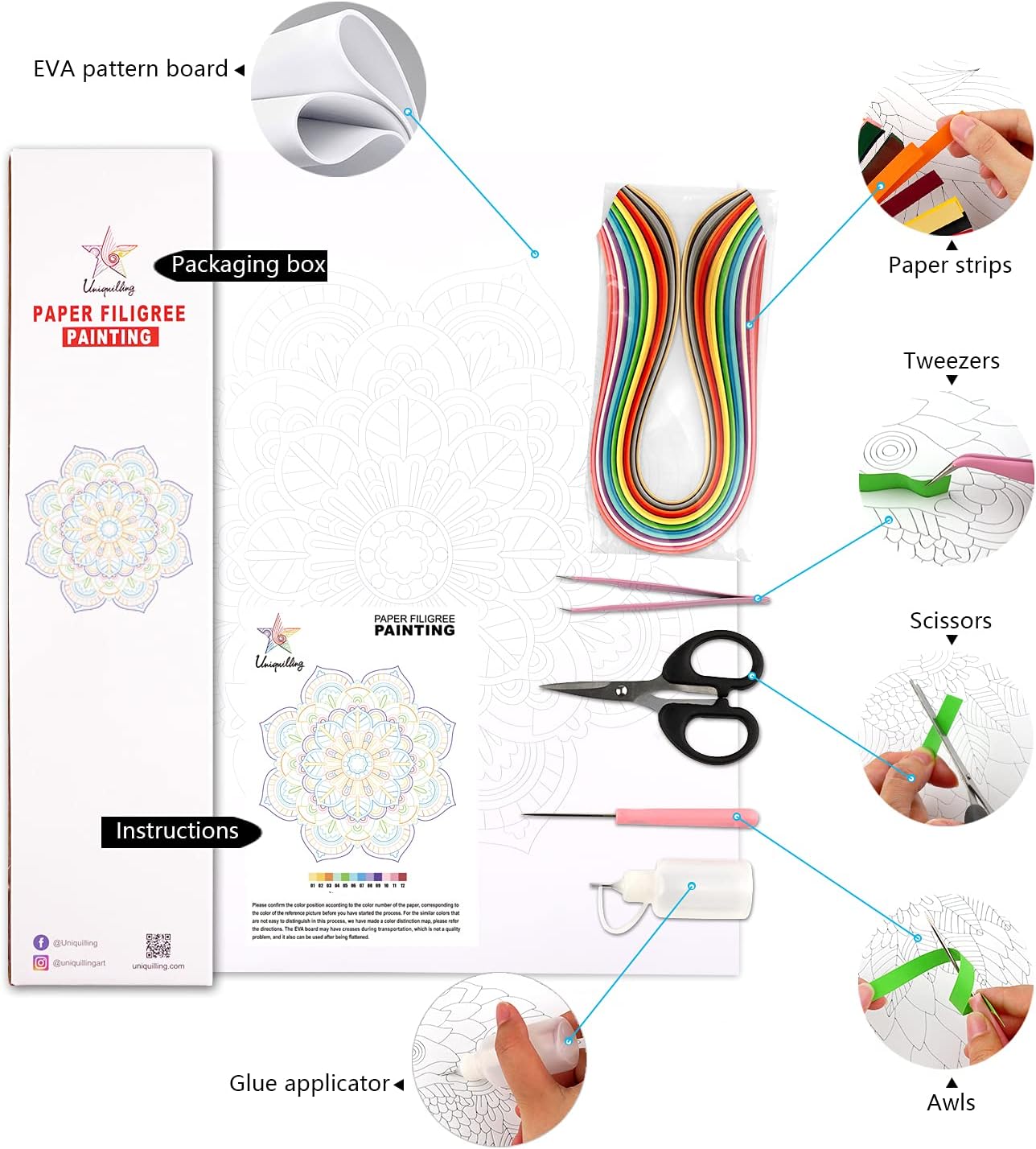 Uniquilling Quilling Paper Quilling Kit for Adults Beginner, 16 * 20-inch Purple Mandala, Exquisite DIY Paper Filigree Painting Kits Quilling Tools, Home Room Wall Art Decor Best Gifts(Basic)