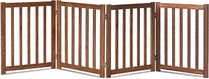 LZRS 4-Panel Wooden Free Standing Foldable Dog Gate Indoor – 24" High, Extra Wide Step-Over Safety Pet Gate for Doorways, Stairs, Hallways, Large Spaces & Playpen for Puppies Indoor Use, Oak
