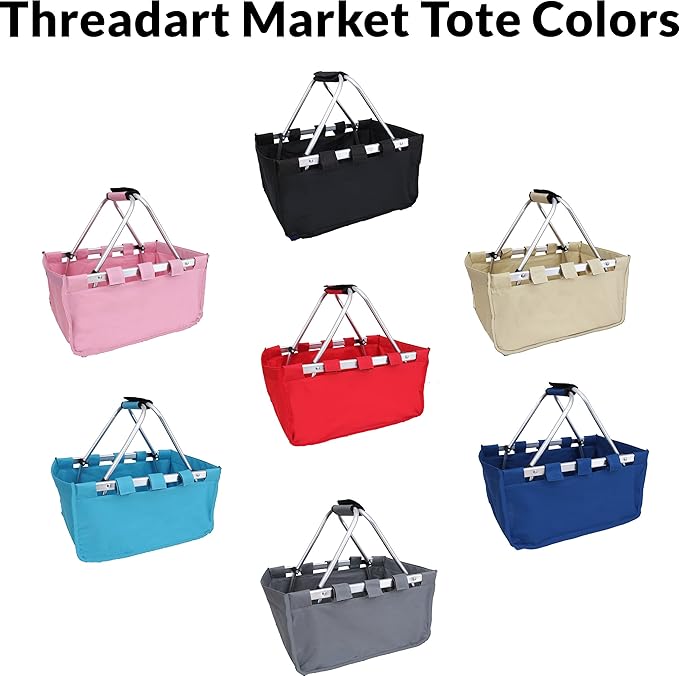 Threadart Large Collapsible Market Basket - Natural | Aluminum Frame | Polyester Fabric | Convenient Fold Flat Design |Reusable Space-Saving Shopping Tote, Gift Basket, Beach Basket, Picnic Basket