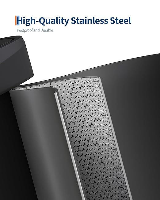 Garvee 21 gal / 80 L Metal Trash Can with Lid, Large Garbage Can for Kitchen, Rustproof Step-on Kitchen Metal Trash Bin with Liner Rim, Rear Handle, Soft Close Plastic Lid, Black