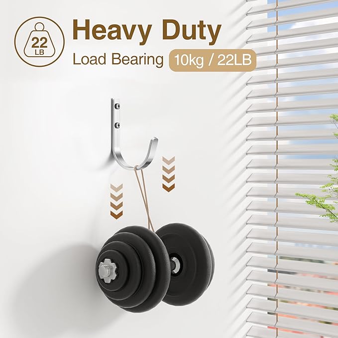 Aluminum Wall Hooks for Hanging Towel/Coat - 22LB Screw in Metal Hanger Wall Mount, for Outdoor, Closet, Door, Bathrooms, for Backpack, Robe, Silver 5 Pack