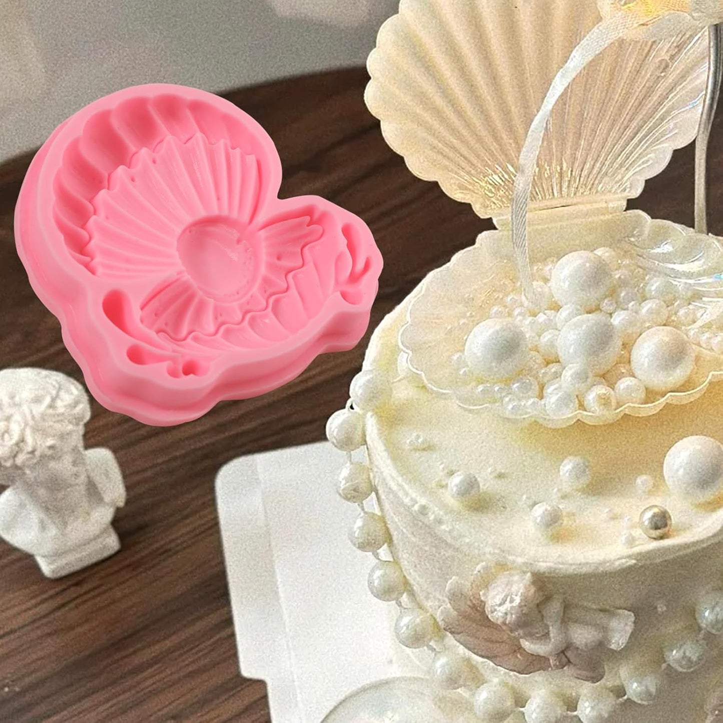1 Pcs Pearl Shell Cake Decoration Silicone Mold, Cute Ocean Theme Candy Fondant Mold, Suitable for Kitchen Baking Chocolate Biscuit Making, Flower Paste Resin Pendant Clay