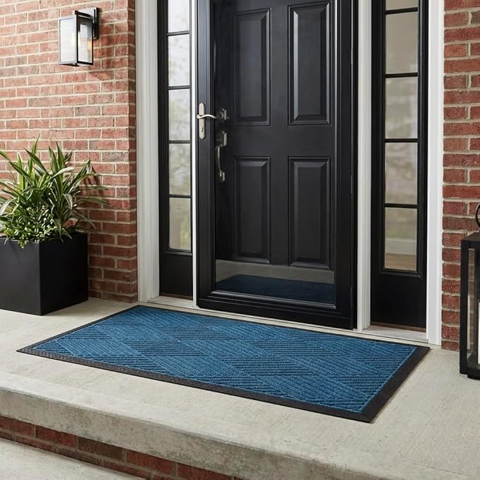 Ecomills Deluxe Diamond Entrance Door Mat, XX-Large Heavy Duty Absorbent Rubber Rug, Blue, 4’ X 6’ feet