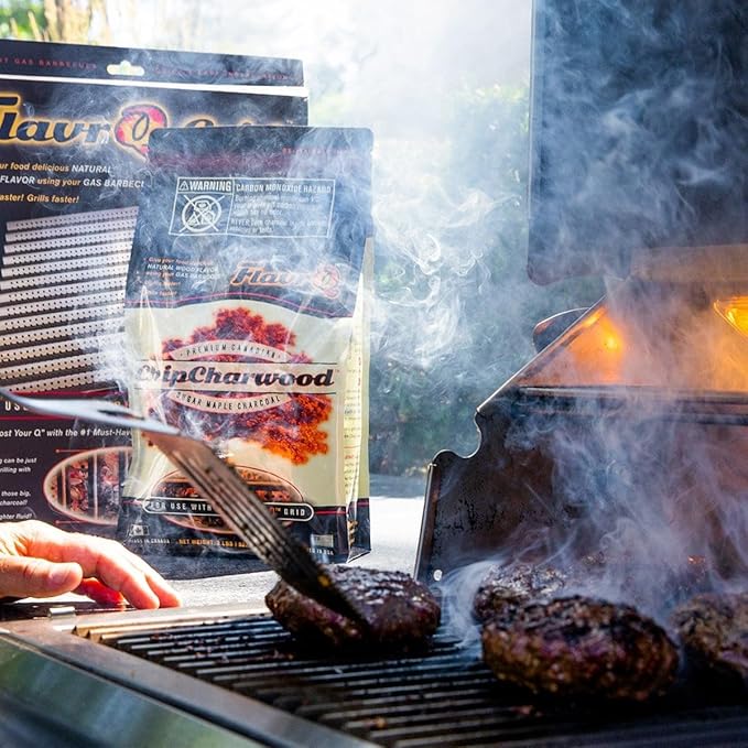 FlavrQ® 3lb Bag of Charcoal Chips - Convert Gas Grill to Charcoal in Seconds - 100% All-Natural and Chemical-Free Canadian Sugar Maple Wood - Cooks Faster and sear Food About 50% Faster