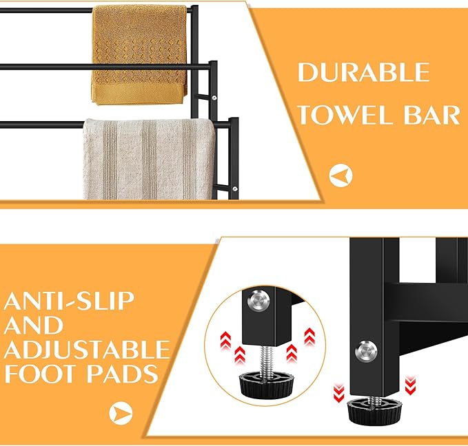 47.6 Inch Tall Free Standing Towel Racks 3 Tier Pool Towel Rack Outdoor Oversized Floor Bath Towel Drying Valet Holder Blanket Quilt Rack Stand for Bathroom Bedroom Beach Hot Tub Gym Pool Area Outside