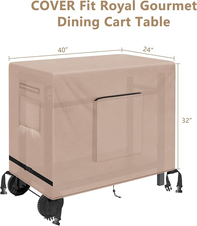 Kovshuiwe Outdoor Dining Cart Cover - Heavy Duty Waterproof Cover for Royal Gourmet Cart Flattop Worktable PC3401S & PC3401B, Compatible with 40 inch Outdoor Utility Cart-40 x 24 x 32 Inch, Khaki