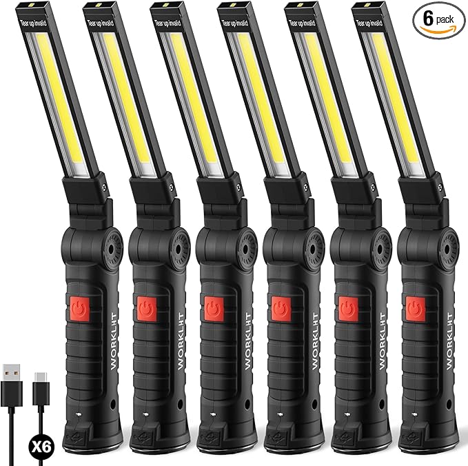 Magnetic Work Light 6Pack, Rechargeable Work Light with 360° Rotation, 5 Mode Mechanic Light, Compact Rechargeable Flashlight with Hook for Car Repairing, Camping, Emergency, Christmas Gift for Adults