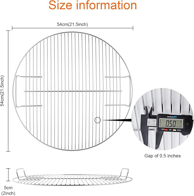 Coolbird 2nd Generation 21.5" Replacement Cooking Grate, Fits 22 inch Weber Charcoal Grills, Kettle and Kettle Premium, Master-Touch, Bar-B-Kettle, Performer【Smaller Gap】