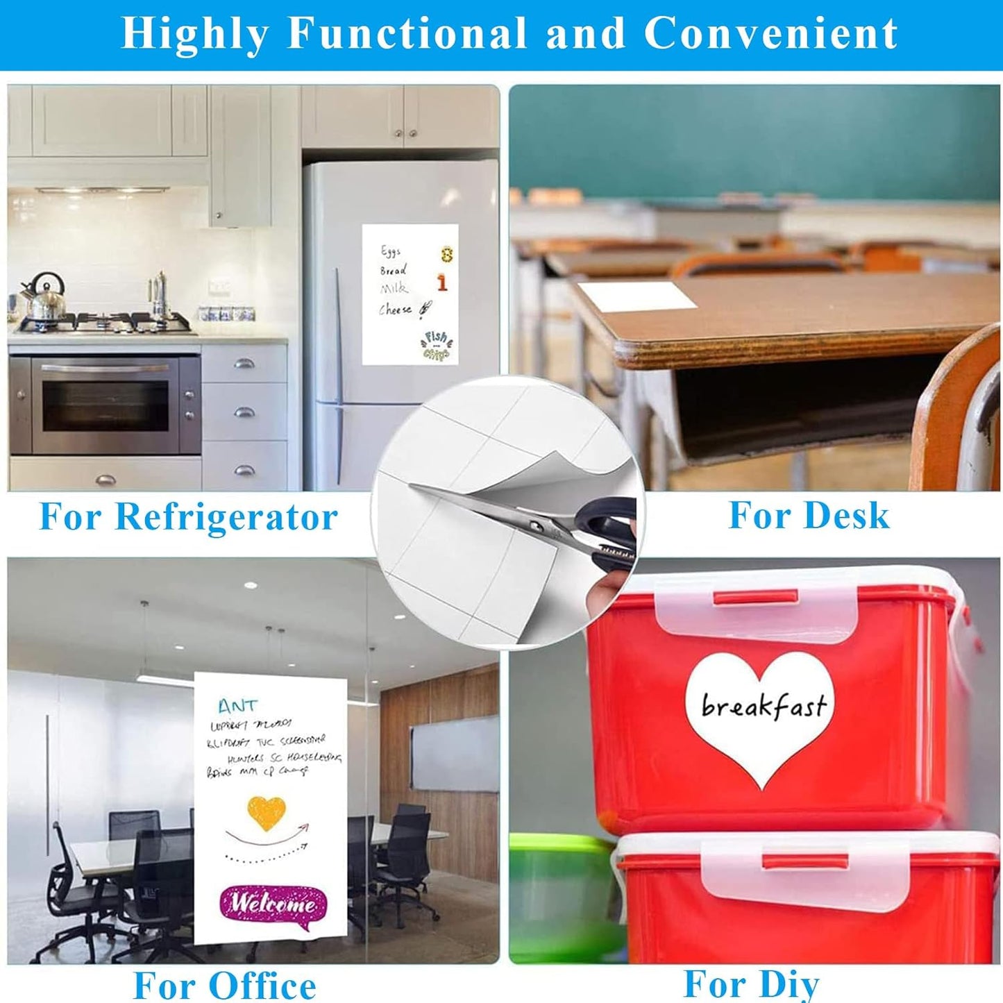 White Board Sticker Adhesive Backing, 24" x 36" Magnetic Dry Erase Board Contact Paper Stick on Wall, Whiteboard Sheet for Teacher Kids Classroom, Include Markers, Eraser with Magnet