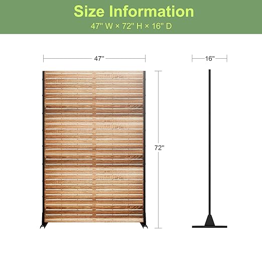 Casaphoria 72" H x 47" W Metal Privacy Screen, Freestanding Outdoor Screen for Deck, Patio & Balcony - Versatile Decorative Privacy Panels for Home & Garden Use (Wood Color)