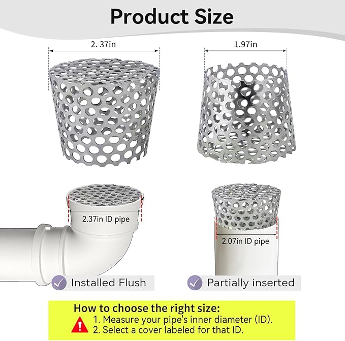 PVC Vent Termination Cap - 2Pack, 2.37" Furnace & Roof Vent Cover Stainless Steel, Conical PVC Fittings, for 2.07" to 2.37" Inner Diameter Vent Pipe, Air Intake, Air Exhaust and Water Drains Pipe