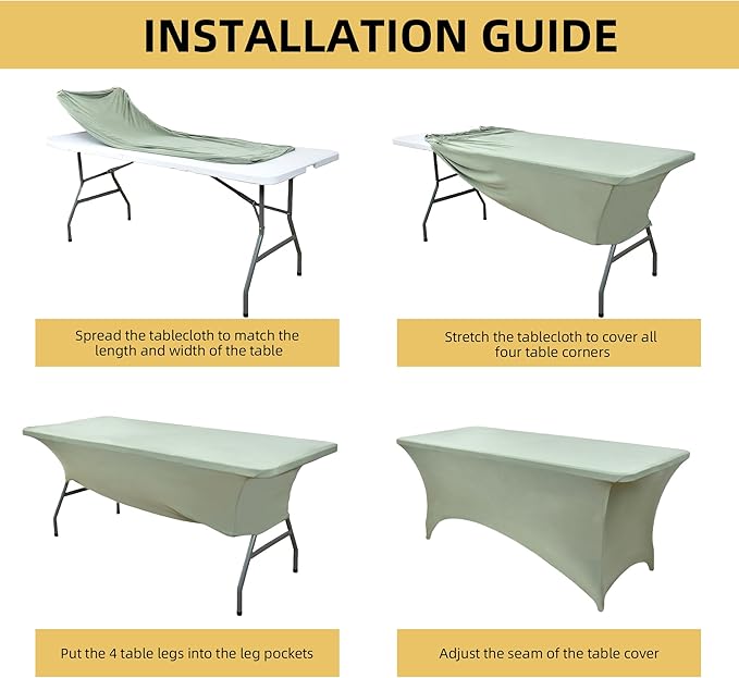 118 2-Pack 4ft Spandex Table Covers for Rectangular Folding Tables - Wrinkle Resistant Stretch Tight Table Cloths - Ultimate Fitted Table Protector for Parties, Banquet, and Wedding