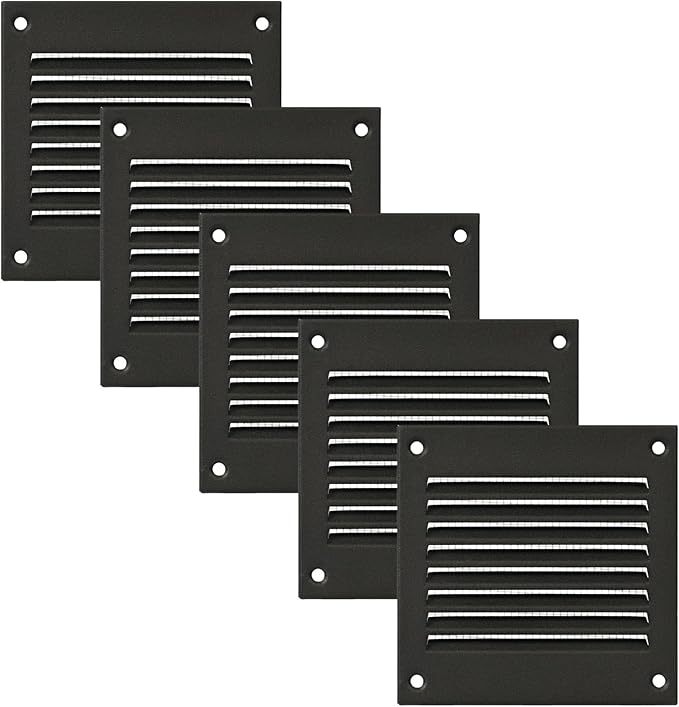 Vent Systems 4'' x 4'' Inch (Overall Dimensions) Pack of 5 - Anthracite - Air Vent Cover Metal Air Return Grill Built-in Pest Guard Screen HVAC Vent Duct Cover for Home Improvement