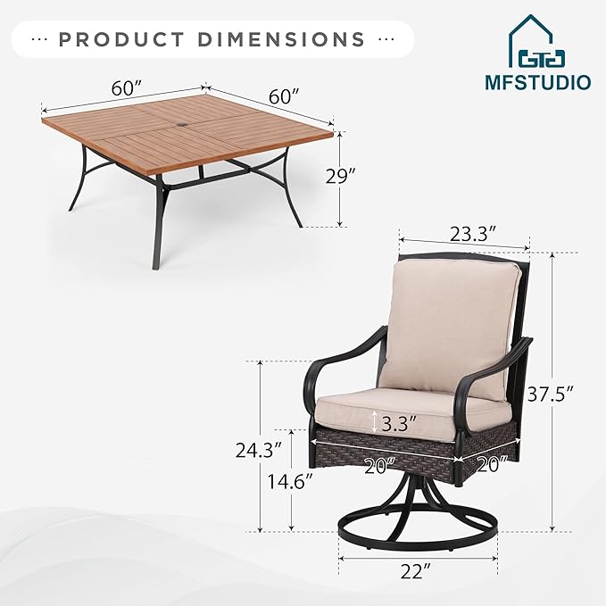MFSTUDIO 9 Pieces Outdoor Dining Set for 8, Patio Dining Sets with Swivel Chairs, Wood-Like Metal Outdoor Table and Chairs, Large Heavy Duty Patio Dining Furniture for 8, Deck, Backyard