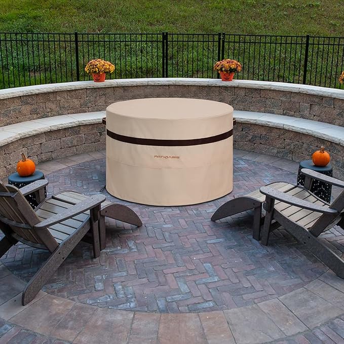 Round Patio Fire Bowl Cover, Outdoor Fire Pit Cover Waterproof Heavy Duty Gas Firepit Table Covers with Air Vent and Handle, 44" D x 24" H