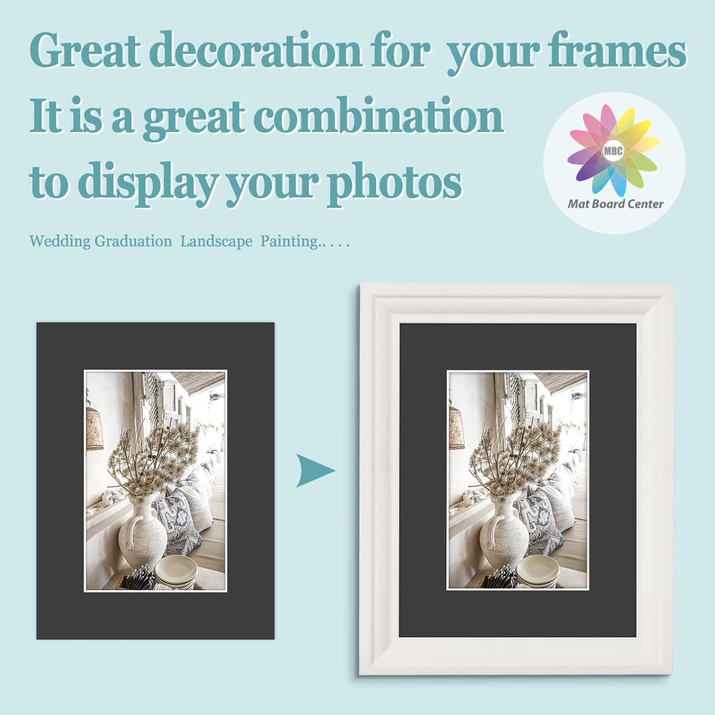 MBC Mat Board Center, 5 Pack 6x8 for 4x6 Black Picture Mats Frame Mattes, Bevel Cut, Acid Free, 4-ply Thickness