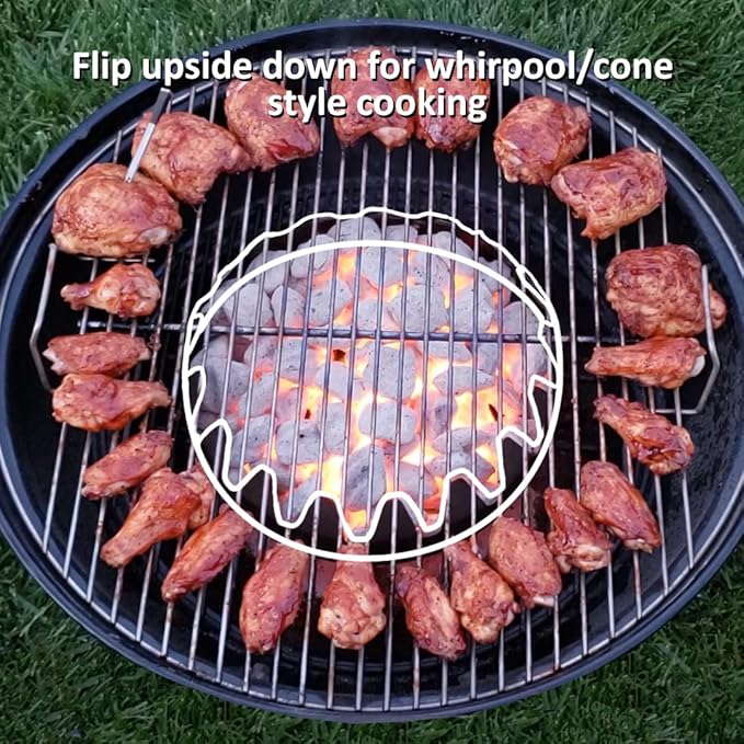 BBQitALL Charcoal Basket, Charcoal Ring, for Two Zone or Indirect Cooking with Briquettes, Lump, Great Gift. Made in The USA! Fits Weber Kettle Grills 22", 18", 14"
