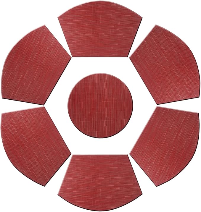 PIGCHCY Wedge Shaped Placemats Set of 6 with Centerpiece Round Mats Washable Kitchen Placemats Heat-Resistant Table Mats (Burgundy Red)