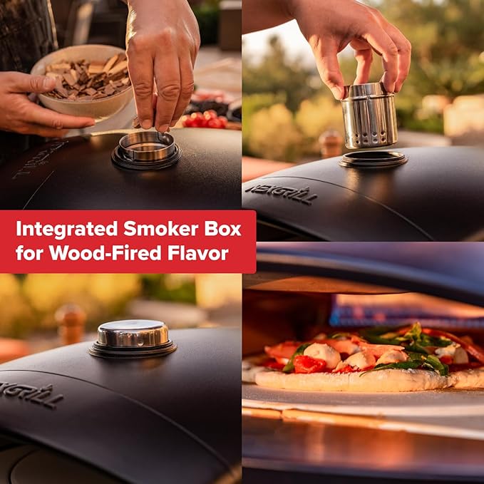 Nexgrill Ora 12" Tabletop Propane Pizza Oven, Cast Aluminum Frame, 14,000BTUs, Portable Gas Pizza Cooker with Foldable Legs, Wood Pellet Smoker Box, Rotating Cordierite Pizza Stone - 820-02003