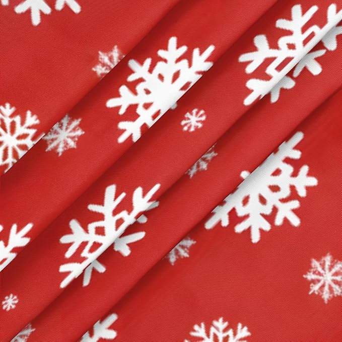Christmas Snowflake Red White Round Table Cloth Cover, Elastic Edge Waterproof Wipeable Tablecloths 45"-56" Polyester Tablecloth for Party Restaurant Banquet Holiday Camping Outdoor Picnic