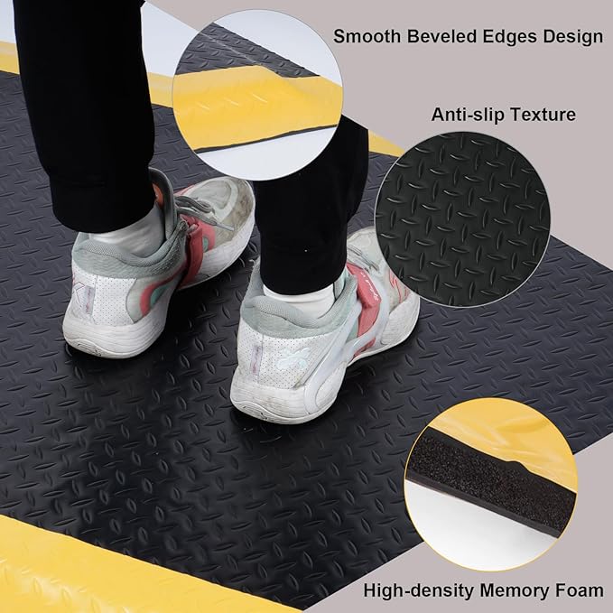 Nisorpa Anti Fatigue Mats Industrial 2' x 6' Ergonomic Standing Mat 15/16" Extra Thick Kitchen Rugs for Standing Heavy Duty Commercial Diamond Plate - Safety Support for Leg & Back Pain