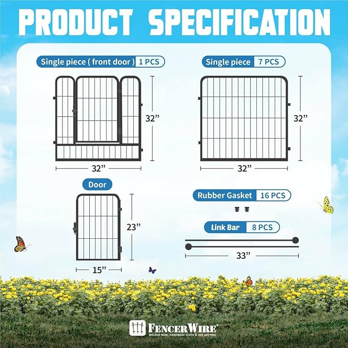 Fencer Wire Decorative Wire Fence, Panel Decor, Heavy Duty Iron Landscape Patio Flower Bed Animal Barrier Border Edging Section, Foldable Garden Fence for Yard for Dog Outdoor, 32 Inch x 21 FT