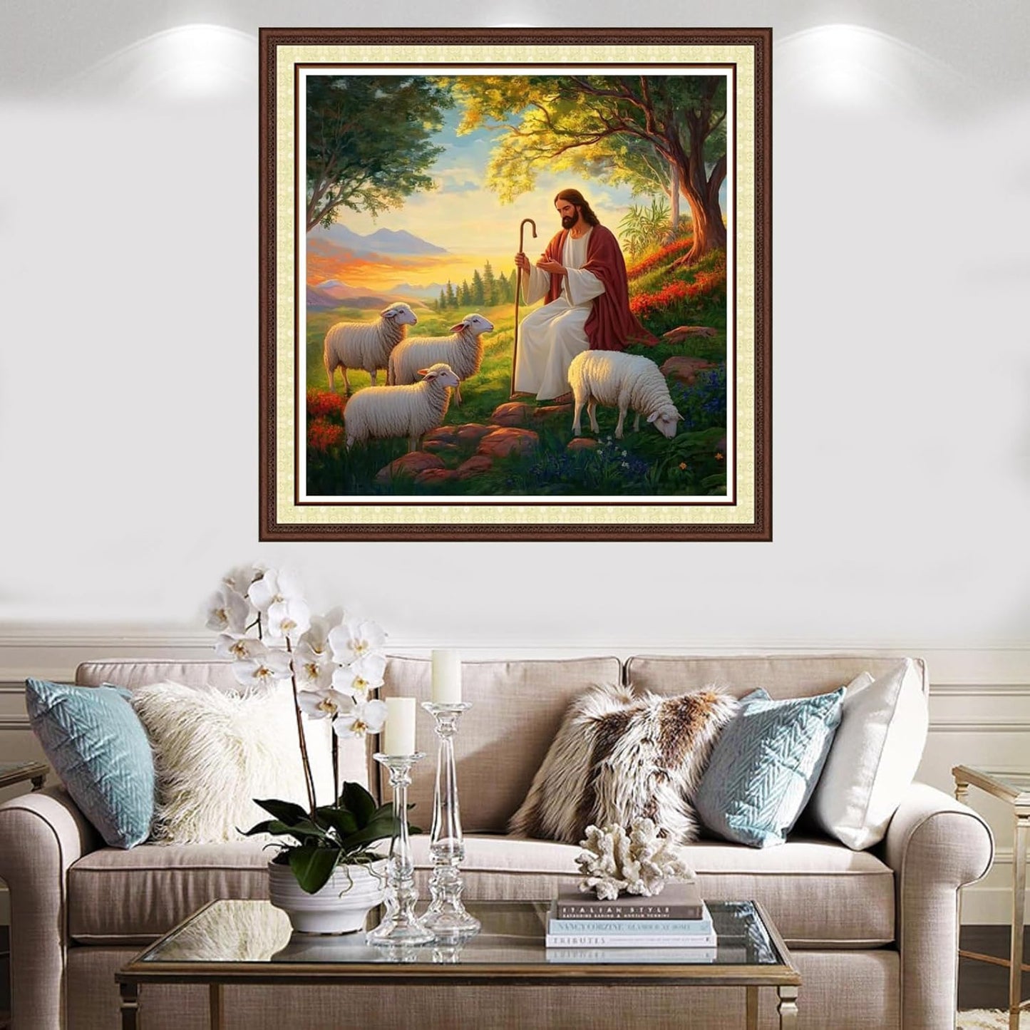 Findvoor Counted Cross Stitch Kits for Adults Full Range of Cross Stitching Embroidery Unprinted Pattern for Beginners, 11CT Needlepoint Kit Patterns Embroidery Kits-Jesus Shepherd 18x18 inch