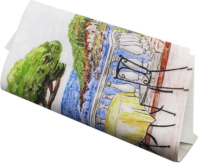 Gugrida Placemats Set of 6 Plaid Checkered Colorful Landscape PVC Placemat for Dining Table Durable Woven Vinyl Stain tablemats 18"X12"