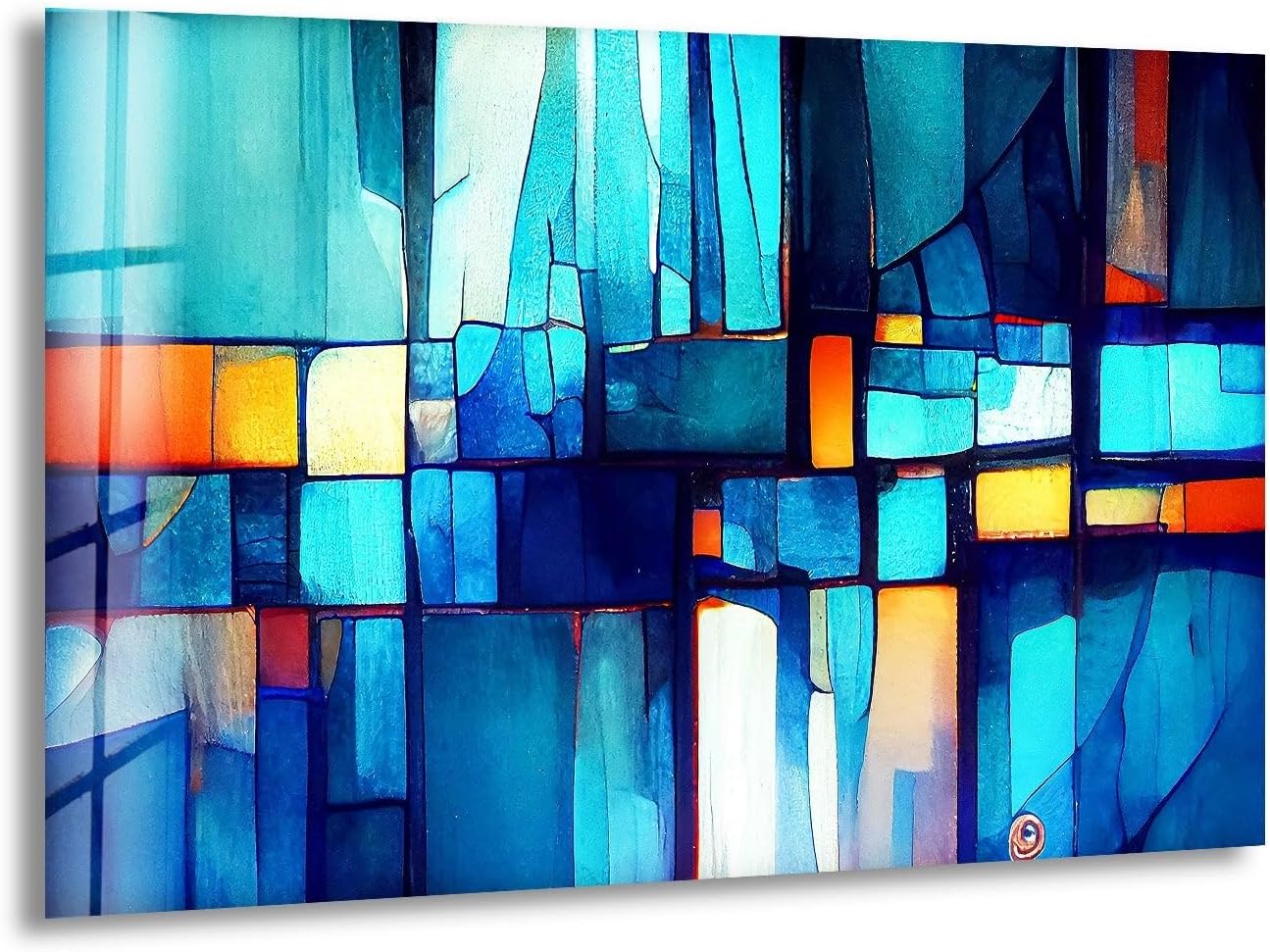 My Photostation.com 30Wx24H'' Blue Vibrant Stained Glass Wall ArtTempered Glass Printing Wall Decor Large Wall Art Wall Hangings