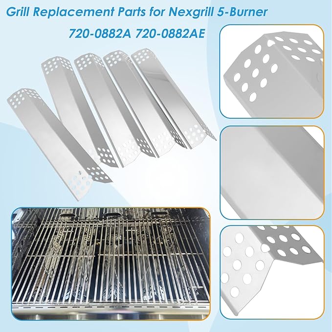 Replacement Parts Kit for Nexgrill Evolution Infrared Plus 5-Burner 720-0882A 720-0882AE 730-0882 730-0882AE, Heat Shield and Burner Kit for Nexgrill Replacement Parts 5 Burner