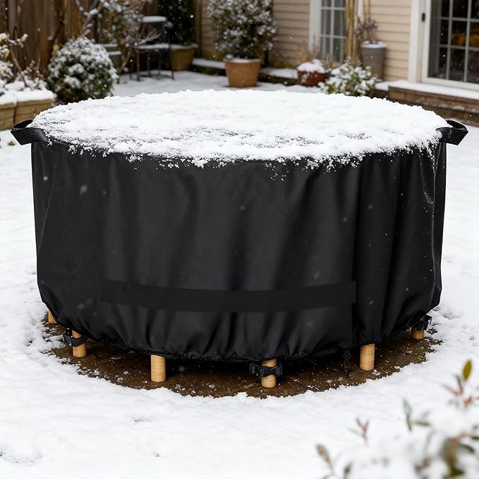 LBTING Round Patio Furniture Cover, Outdoor Table Chair Set Covers 62Dia x 28H Inches, 420D Waterproof Windproof Dust-proof UV-Resistant Furniture Cover - Black