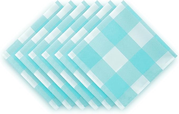 Cupuamon Buffalo Plaid Table Napkins Set of 100, 17x17 inch, Aqua and White, Polycotton Blend, Plaid Pattern
