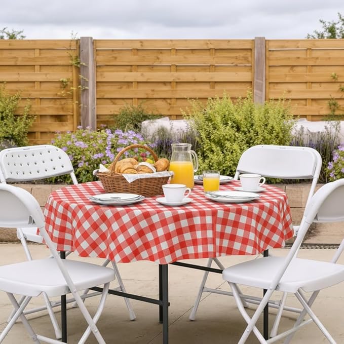 Nasitos Red and White Checkered Tablecloth 60 Inch Round for Christmas, Vinyl Tablecloth with Flannel Backing for Picnic, Round Dining Table, Outdoor Travel, 2 Pack