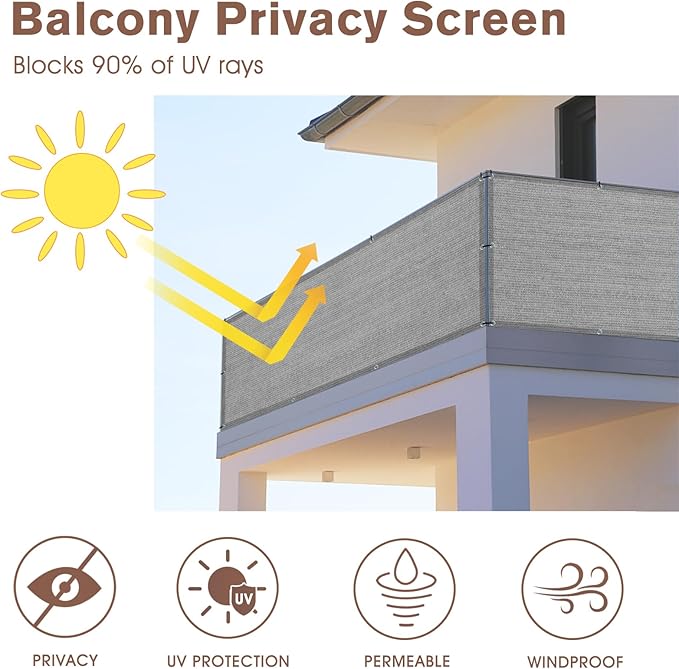 SUNNY GUARD 3'x16' Brown Grey Balcony Deck Privacy Screen Fence, Apartments Railing, Heavy Duty Wind Block Screen for Outdoor,Backyard,Patio,Porch Privacy（We Make Custom Sizes）