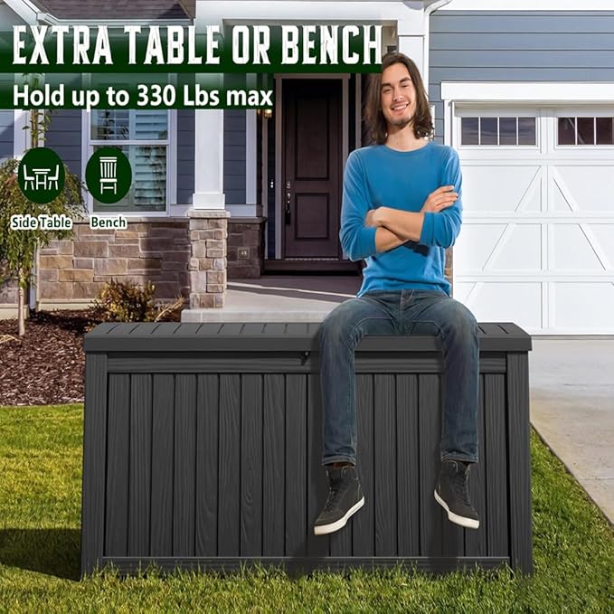 NUNU LAB 120 Gallon Outdoor Storage Box,Resin Large Sturdy Deck Box, Backyard Outside Storage Box Waterproof with Double Wall Panels,Package Delivery Box,Garden Box,Tool Box,Outdoor Hose Storage Bin