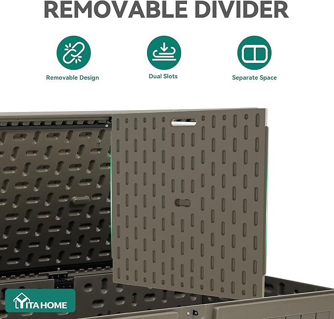 YITAHOME 200 Gallon Extra Large Deck Box, Double-Wall Resin Outdoor Storage Box with Flexible Divider for Patio Cushions Pool Supplies Garden Tools, 990 lbs Load Capacity, Lockable (Light Brown)