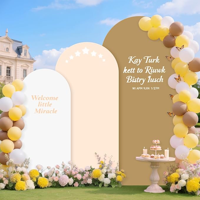 MODFUNS Mixed Color Arch Backdrop Covers 4ft 5ft 6ft Khaki Beige White Spandex Arch Cover Set of 3 Fitted Arch Covers Stetchy Backdrop Chiara Arch Cover for Wedding Ceremony Birthday Party Arch Decor