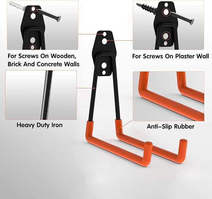 Intpro Garage Hooks 22 Pack Heavy Duty Garage Storage Hooks Steel Tool Hangers for Garage Wall Mount Utility Hooks and Hangers with Anti-Slip Coating for Tools Organizer Ladders Bikes Bulky Items