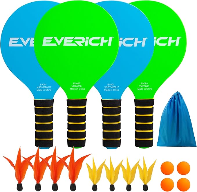 EVERICH TOY Paddle Ball Set – Indoor & Outdoor Racket Game for Kids, Teens, and Adults, Badminton & Camping Games Essentials, Fun for Beach, Yard, and Lawn Play All Year Round