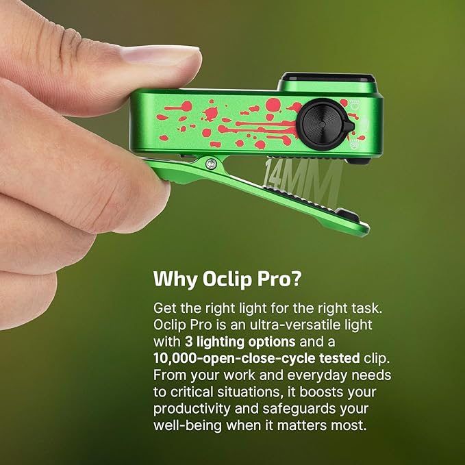 OLIGHT Oclip Pro EDC Flashlight Clip-on Light, Rechargeable 500 Lumens with Three Lighting Solutions Type-C Charging, Magnetic Flash Lights for Signaling, Cycling, Outdoor or Indoor Use(Zombie Green)
