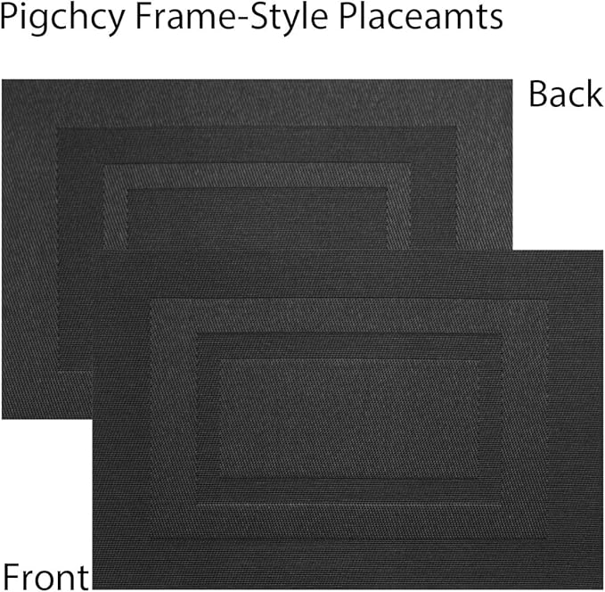 PIGCHCY Placemats Set of 12 Washable Durable Place Mats Vinyl Heat Resistant Non-Slip Table Mats Indoor Outdoor (Pure Black)