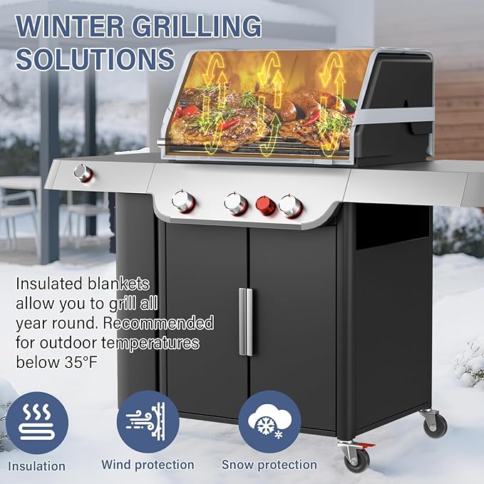 Grill Thermal Insulated Blanket for Weber Genesis II 300 and LX 300 Gas Grills, Grill Accessories Insulation Blanket for Weber Genesis 300 Series