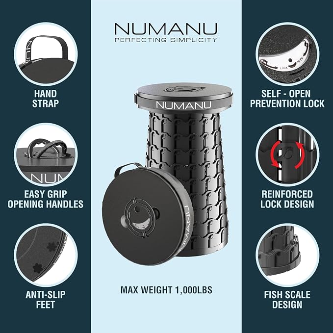 NUMANU 2025 Upgraded XXL Collapsible Stool 19.7", 1000lbs Max Weight, Wider & Taller Pop Up Seat, Heavy Duty Portable Retractable Folding Chair or Travel Foot Rest, Gift for Camping & Outdoors