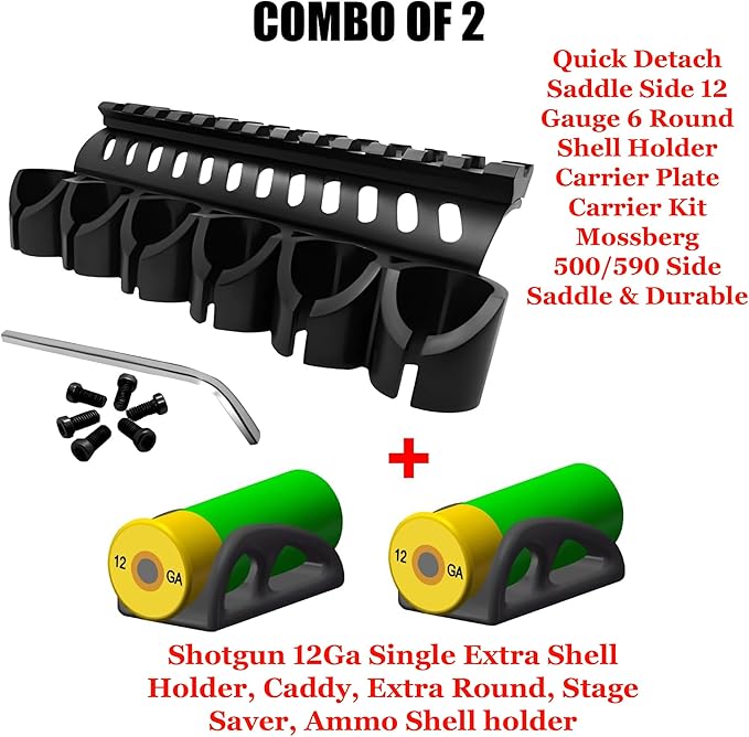 Gotical – Quick Detach Saddle Side 12 Gauge 6 Round Shell Holder Carrier Plate Carrier Kit Mossberg 500/590 Side Saddle & Durable