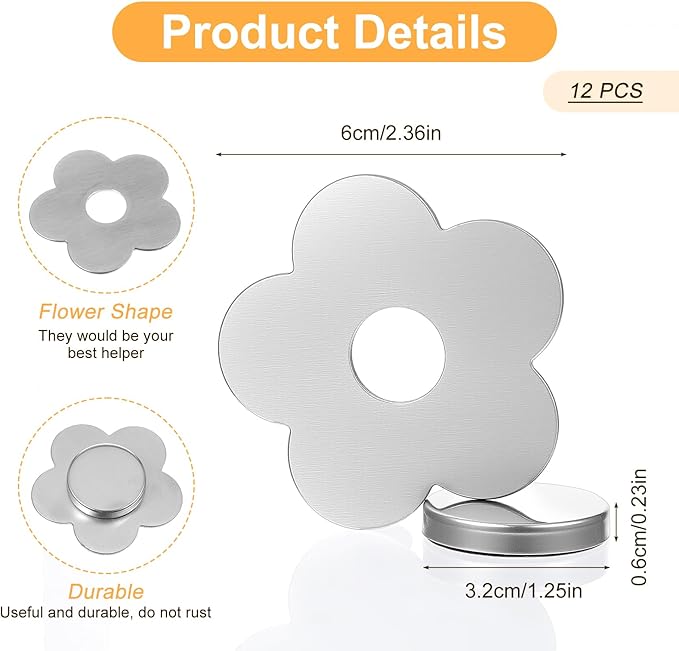 12 PCS Flower Shaped Outdoor Tablecloth Weights, Stainless Steel Table Weights for Tablecloths Windproof Magnetic Clips for Picnic Wedding Party Decor