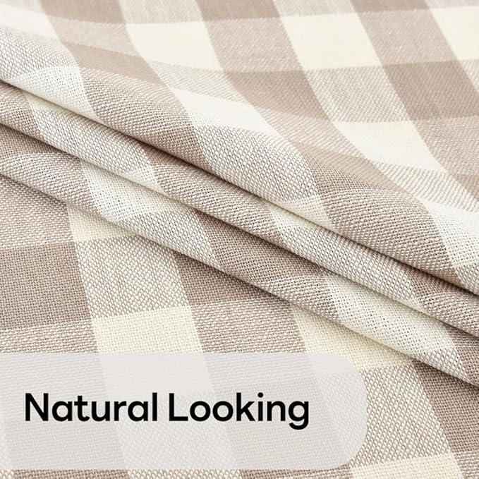 Gingham Round Tablecloth Table Cloth Heavy Duty Cotton Checkered Table Cloth Round Cover for Dining Room (R-Beige, 53 inch Diameter)