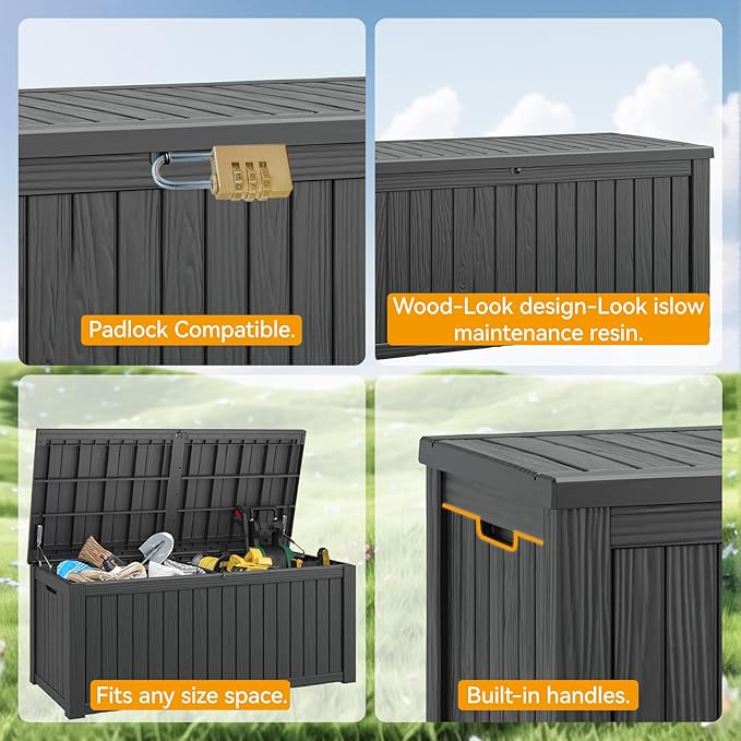 NUNU LAB 220 Gallon Outdoor Storage Box Waterproof, Outside Package Delivery Deck Boxes with Lockable Lid, Backyard Storage Bin For Garden Tools, Patio Cushions, Black