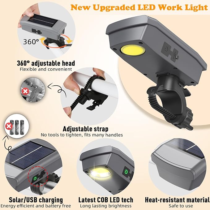 Solar/USB-C Grill Lights for Outdoor Grill Compatible with Blackstone/Weber/Big Green Egg - Rechargeable LED Work Light - Valentines Gifts for Him Men Husband Boyfriend Dad Adults - BBQ Accessories
