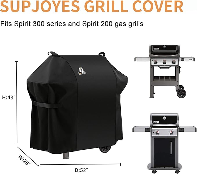 SUPJOYES 7106 Grill Cover for Weber Spirit 200 and 300 Series, 52 Inch BBQ Grill Covers, Heavy Duty Waterproof Barbecue Accessories